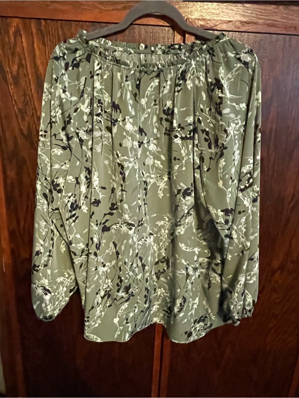 Alfani Green Floral Print Long-Sleeve Peasant Blouse - Picture 2 of 3